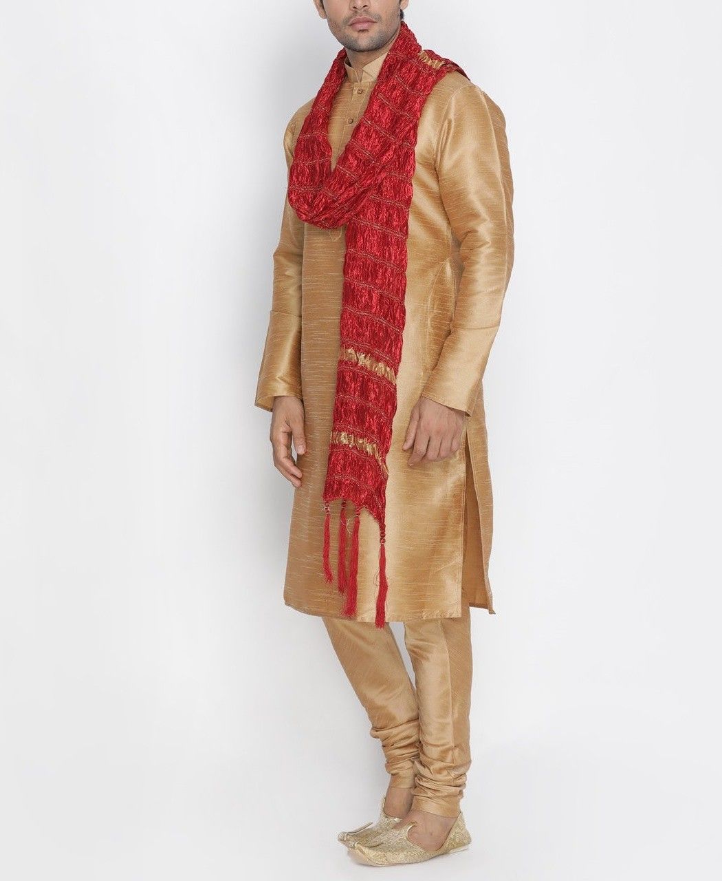 Art Silk Self Design Gold Men Dupatta
