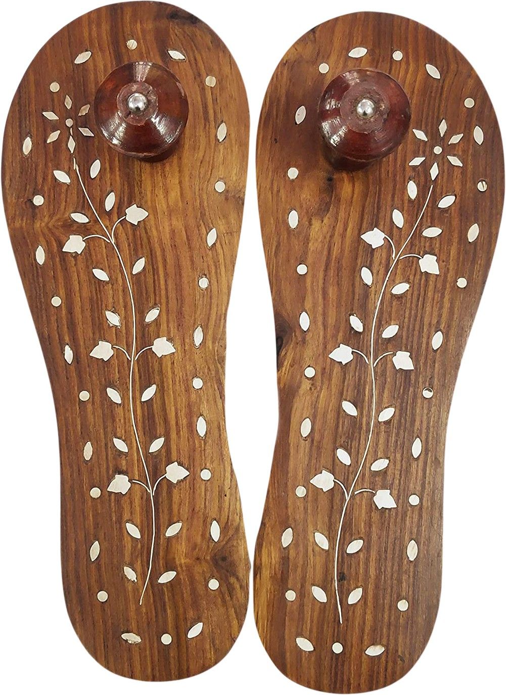 national handicraft Wooden Slippers, Khadau, Unique Curved, Brass Design Religious Footprint Religious Footprint-picture-18