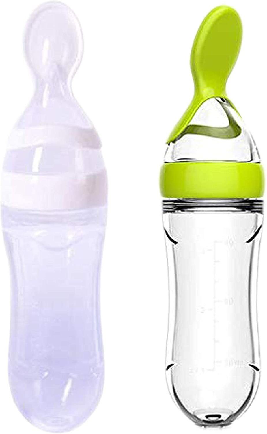 90ML Newborn Baby Feeding Bottle Toddler Silicone Squeeze Feeding Spoon Milk Cereal Bottle Baby Training Feeder (Pack of 2)- Silicone-image-16