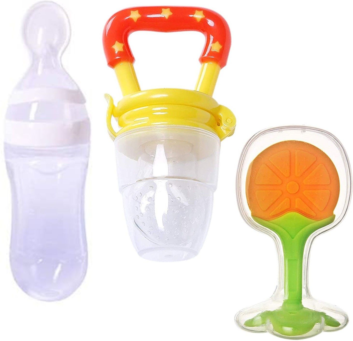 Baby Cereal Rice Paste Squeeze Feeding Milk Bottle Food Feeder & Baby Fruit Nibbler Soother & Silicone Teether (Combo Pack)- Silicone