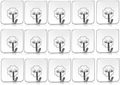 wait2shop 15 Pcs Self Adhesive Wall Hooks, Heavy Duty Sticky Hooks For Hanging 10KG (Max), Waterproof Transparent Adhesive Hooks For Wall, Wall Hangers For Hanging Kitchen Bathroom Bedroom Accessories Hook/Strong Adhesive Hook Wall Door Sticky Hanger Holder For Kitchen Bathroom Hook Hook 15-picture-10