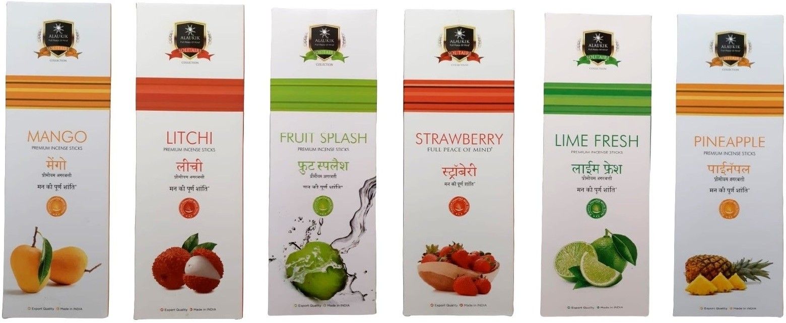 Solitaire Incense Sticks Combo Pack of 6 - Combo-11 (90 gm x 6=540 gm) Mango, Litchi, Muskmelon, Strawberry, Lime Fresh, Pineapple-image-40