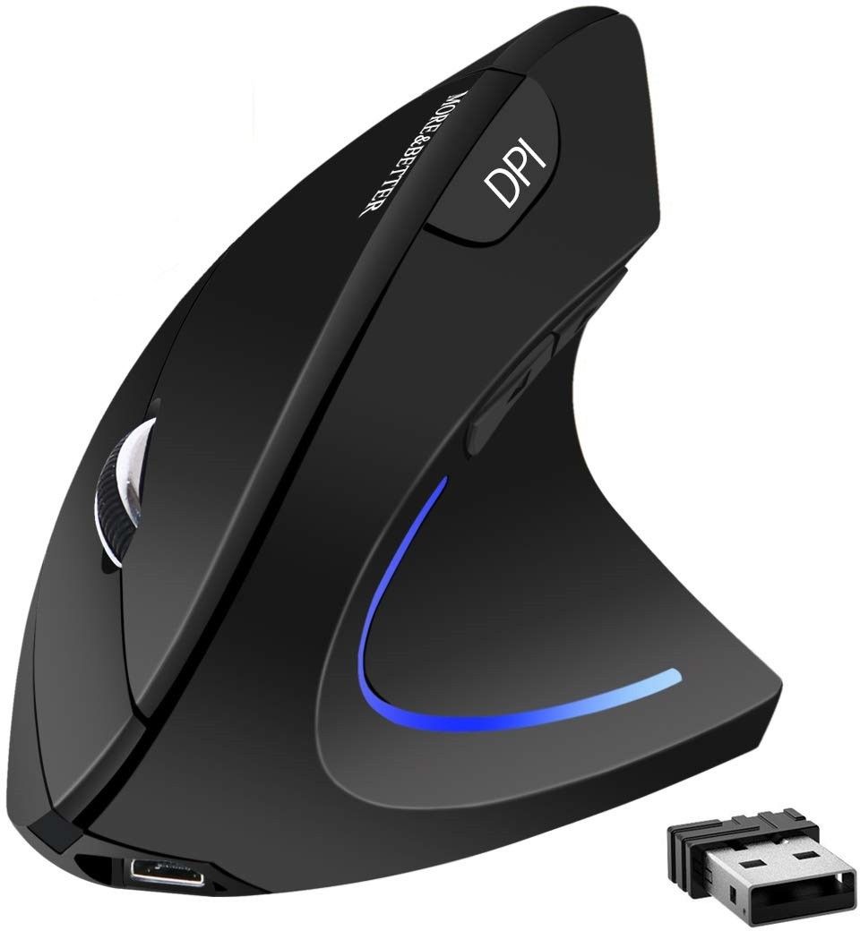 microware 2.4g USB Wireless Vertical Mouse Rechargeable Ergonomic Optical Computer Mouse with 3 Adjustable dpi 1000/1200/1600 Levels 6 Buttons for Laptop, pc, Computer, Desktop, Notebook Wireless OpticalGaming Mouse-image-28