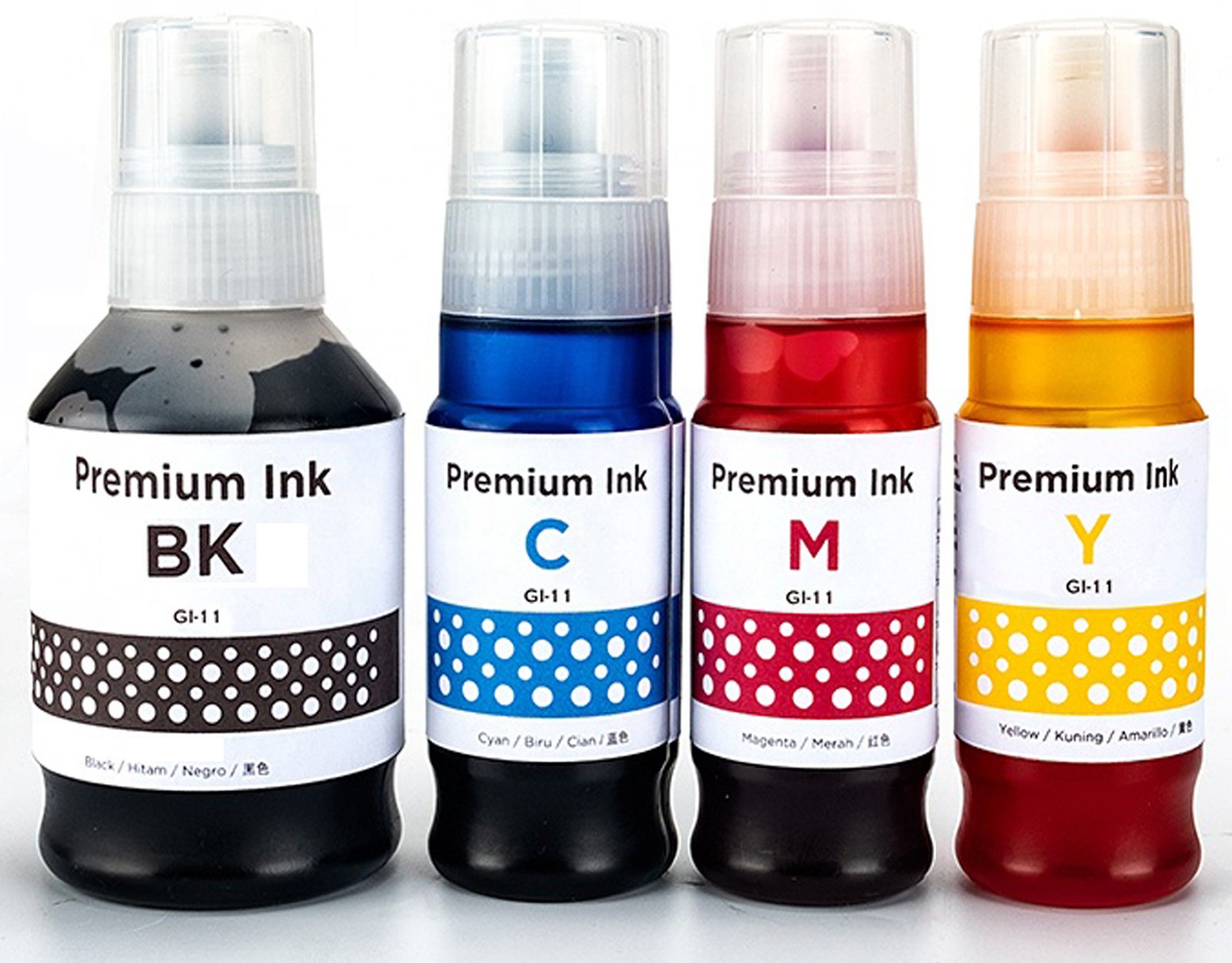 JIMIGO GI71 , G1020 , G2020 , G2021 , G2060 , G3020 , G3021 , G3060 Pack of 4 Black + Tri Color Combo Pack Ink Bottle