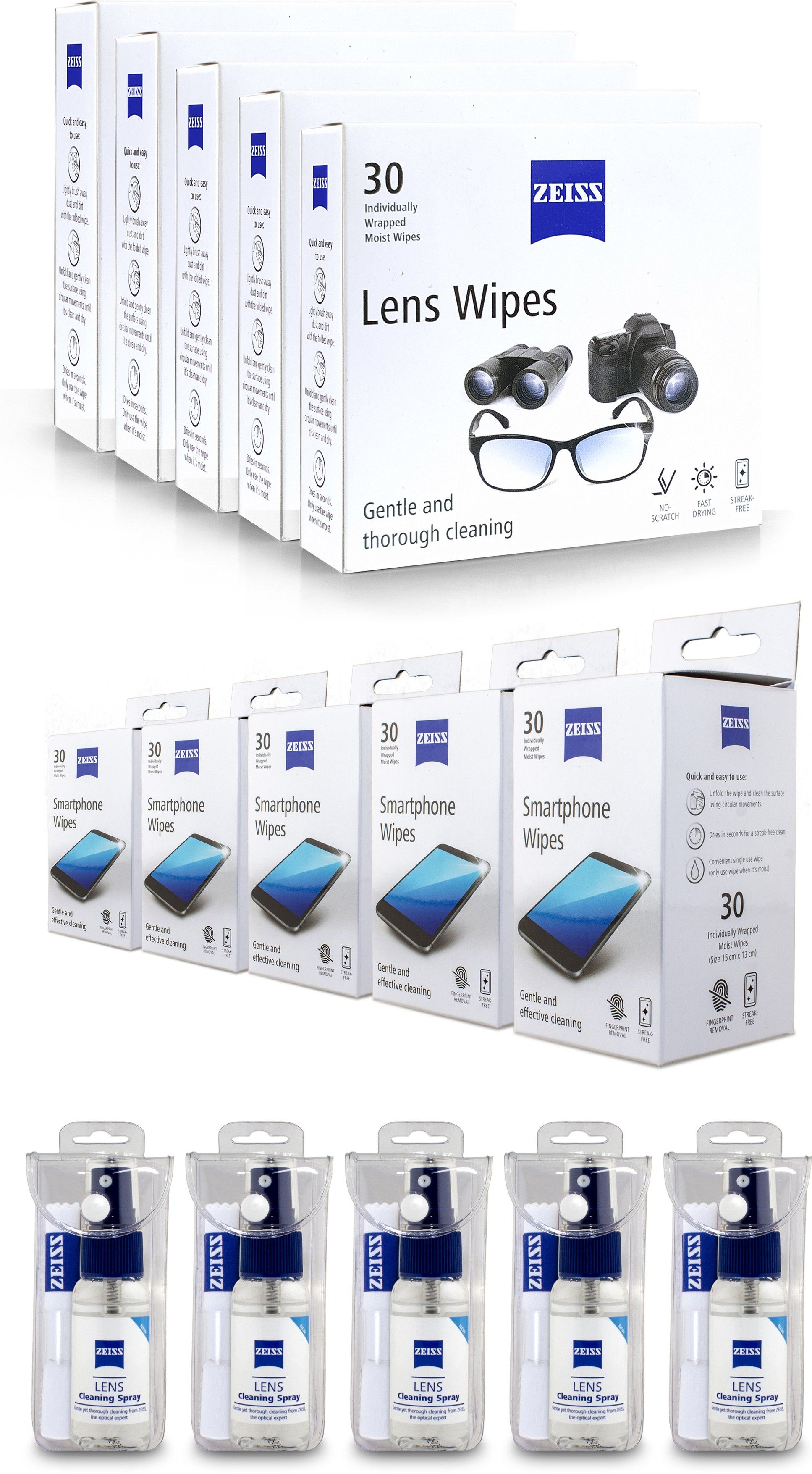 ZEISS Lens Cleaner & Pre-Moistened Smartphone & Lens Cleaning Wipes for Spectacles Glasses Camera Laptops Cell phones with Microfiber Cloth-(300-Wipes / 5-Bottle-30ml) Lens Cleaner-image-47