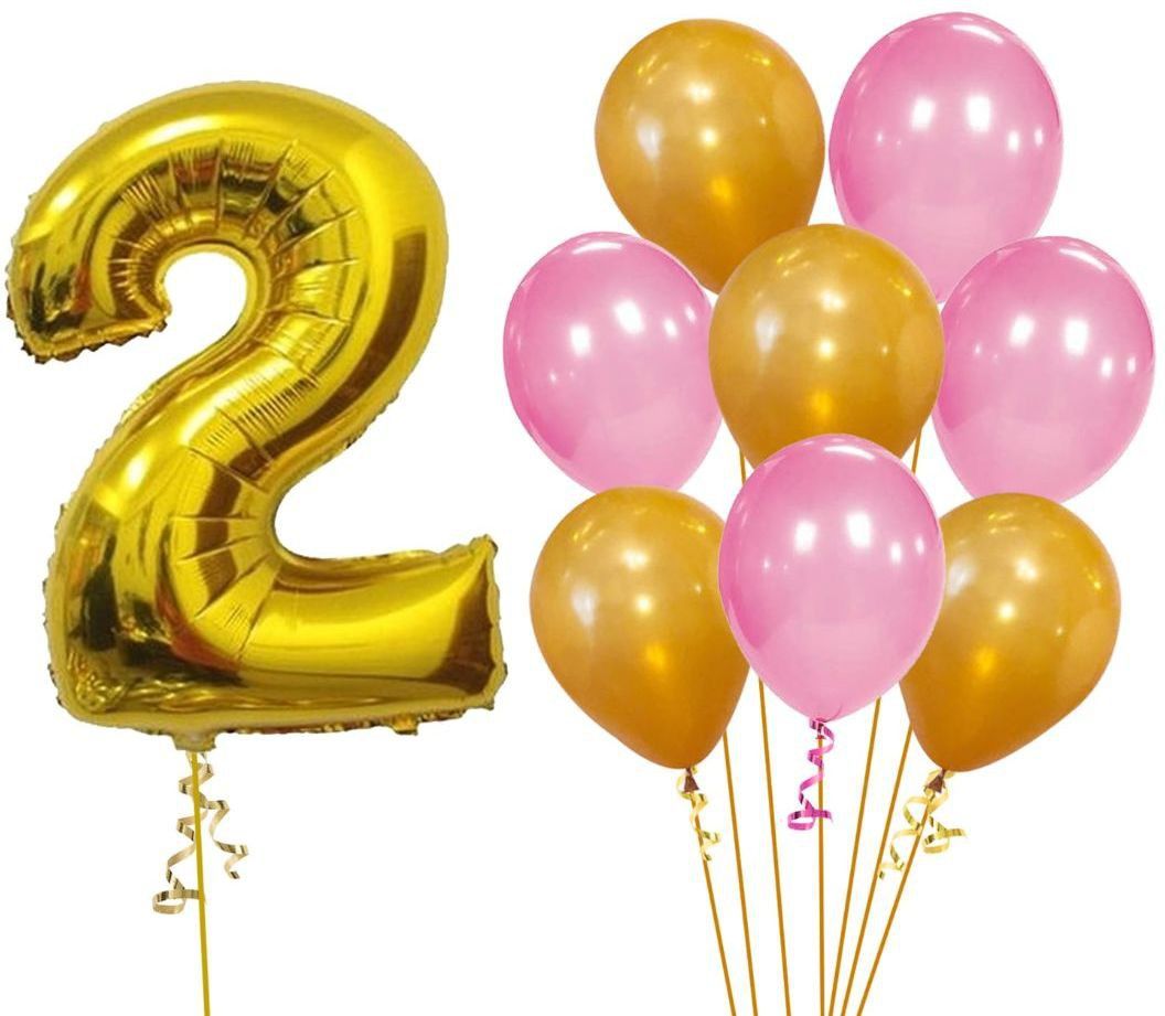 Solid 2nd Birthday Baby Girl/Boy Decoration Combo. Number 2 Foil Balloon(1pc) and Gold Pink Metallic Balloons (20pc) Set 21Pcs Balloon-image-21