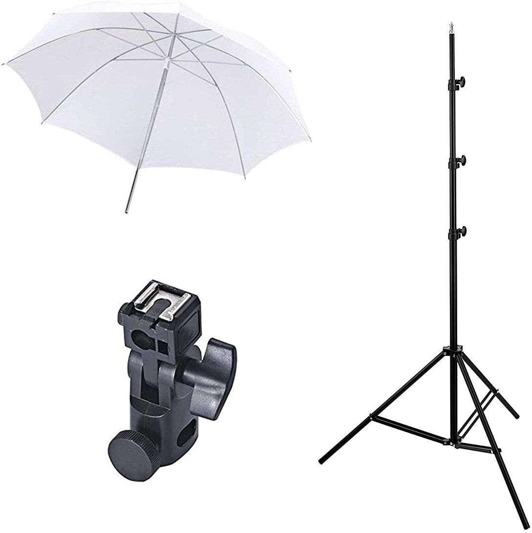 WON f Needs Umbrella Light Set up with B-Bracket and Stand -3 Pc Pack White Reflector Umbrella