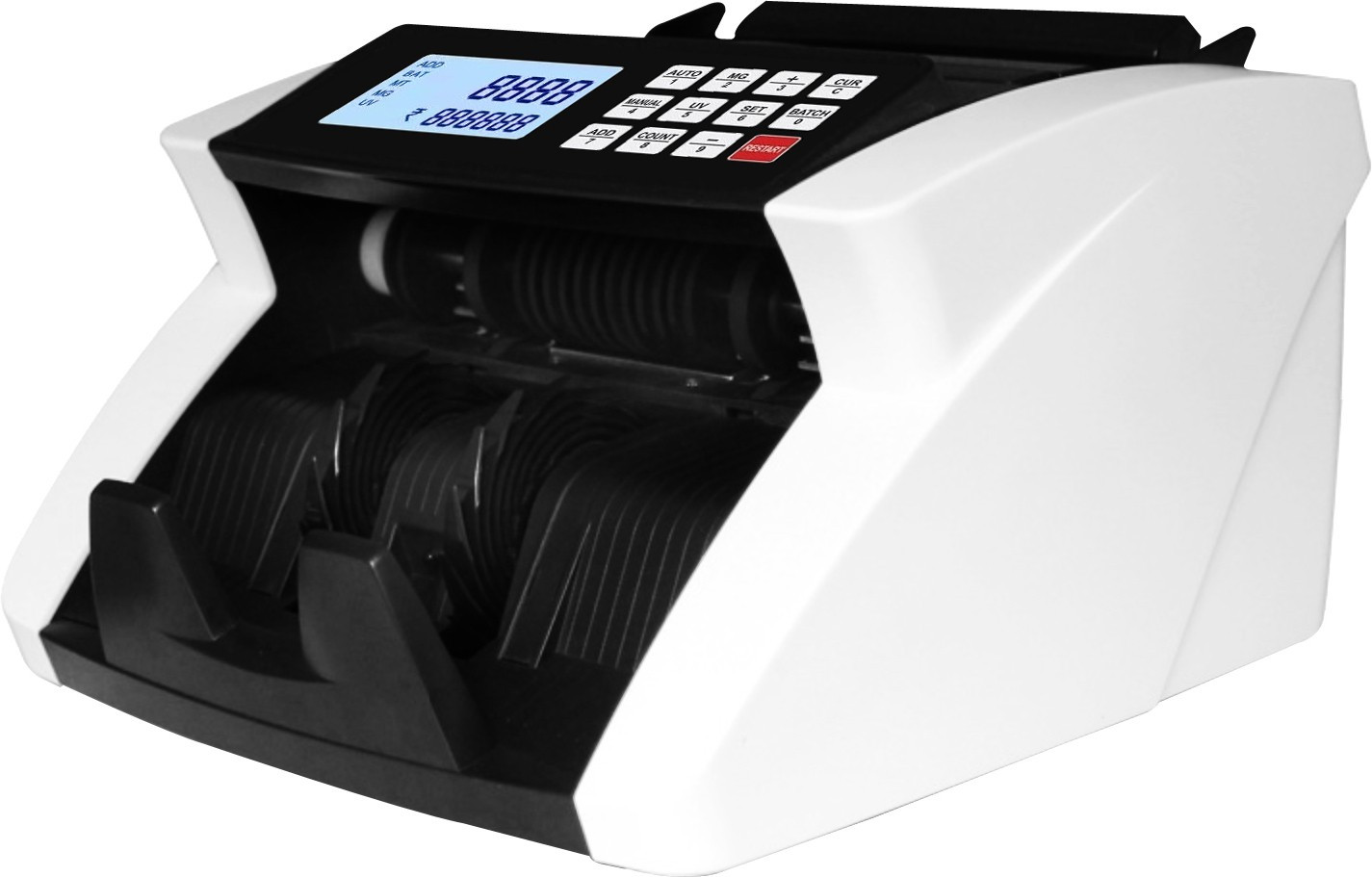 Drop2Kart Automatic Cash Counter with UV/MG Sensors, All INR Currency Support, RBG LCD Display, ADD+BATCH Modes with Fake-Note Alarm Note Counting Machine image 1