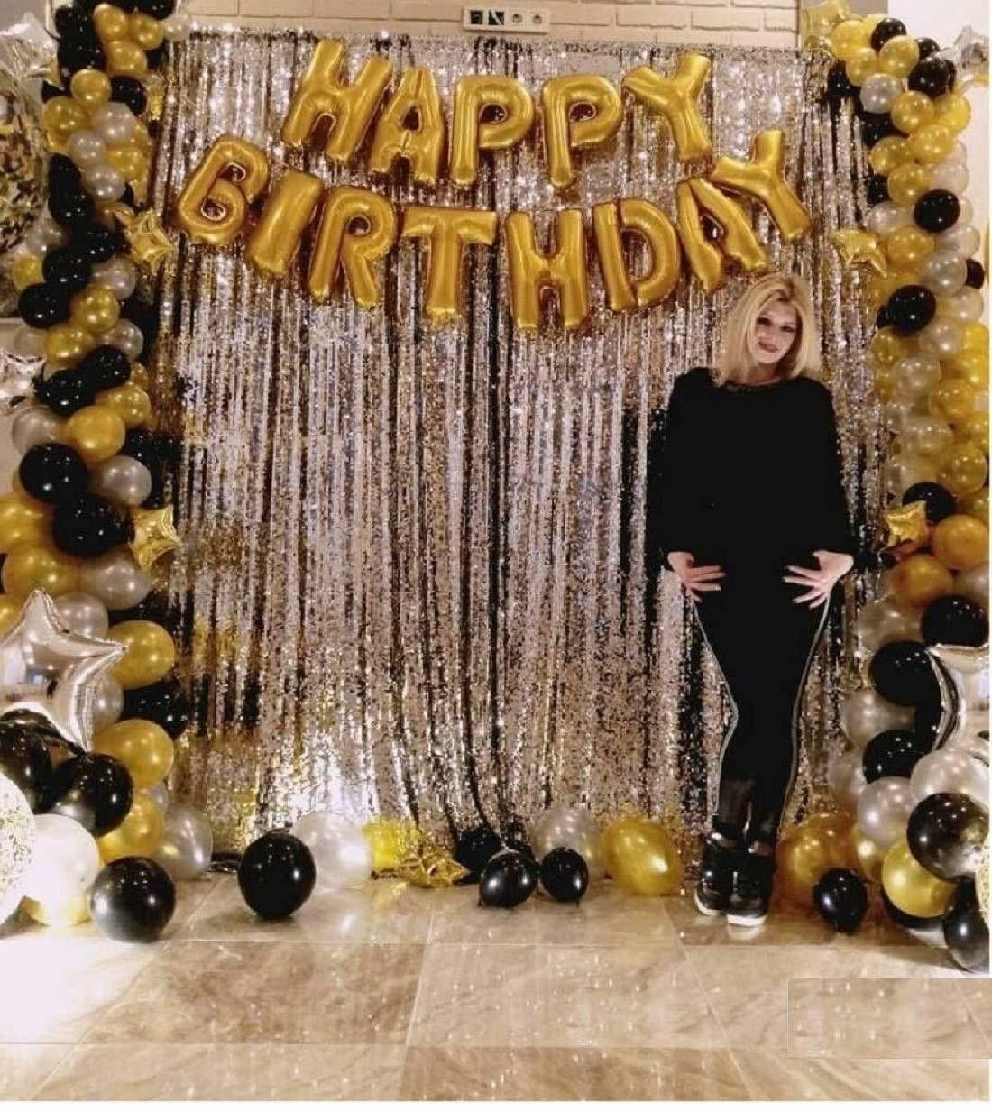 Solid Happy Birthday Balloons Decoration Kit 45 Pcs, 1 set of silver 13Pcs "Happy Birthday" alphabet foil balloons and 30Pcs Golden, Black and Silver MetallicSet with 2Pcs of Silver Foil for Husband Kids Boys Balloons Decorations Items Combo with Helium Letters Foil Balloon Banner, Latex Metallic Balloons Balloon (Multicolor, Pack of 45)-image-33