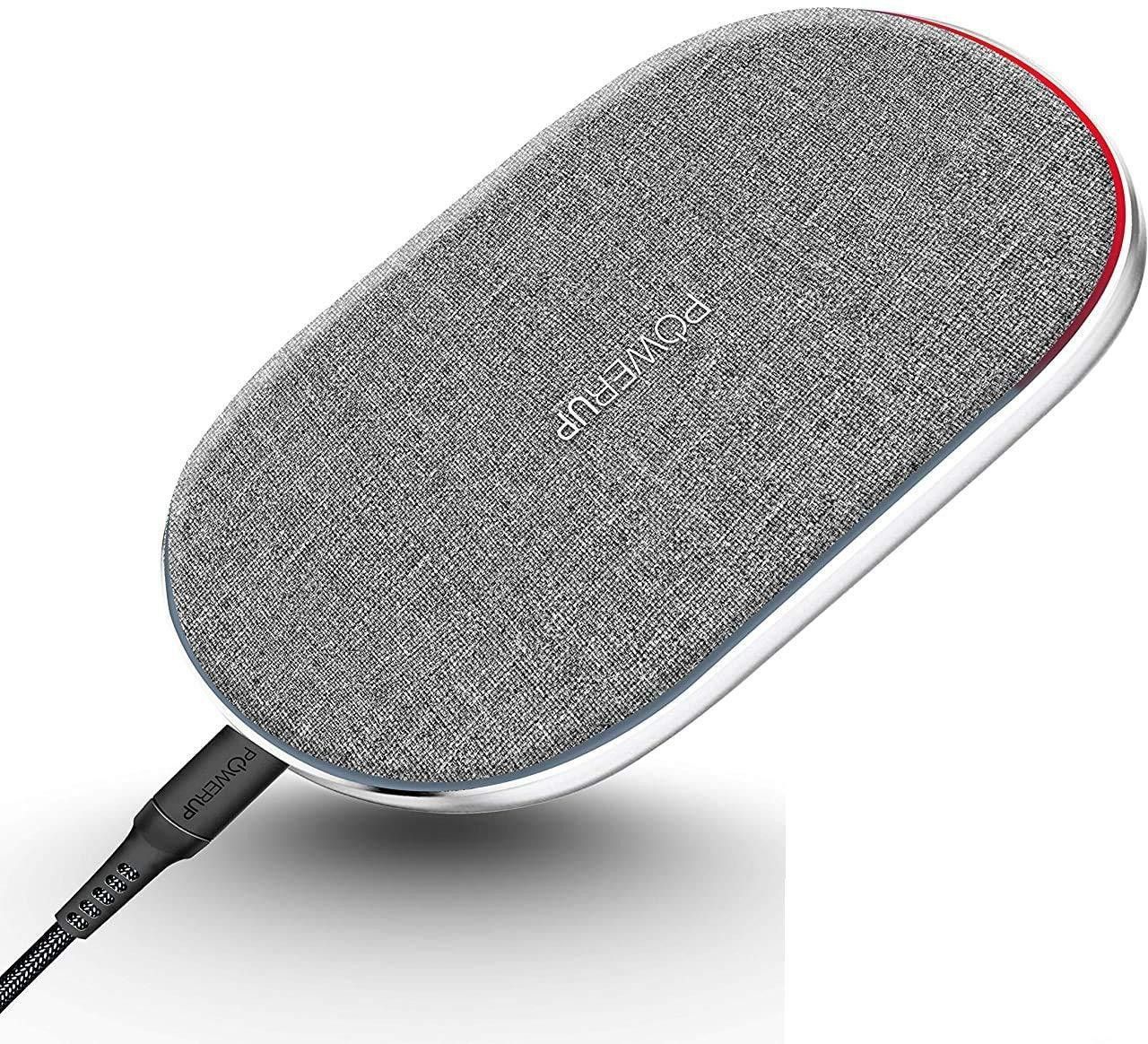 powerup stay charged 15W High Speed Dual Coil Fast Wireless Charger Pad for All Qi-Enabled Devices High-Speed Dual Coil - Grey Charging Pad-image-43
