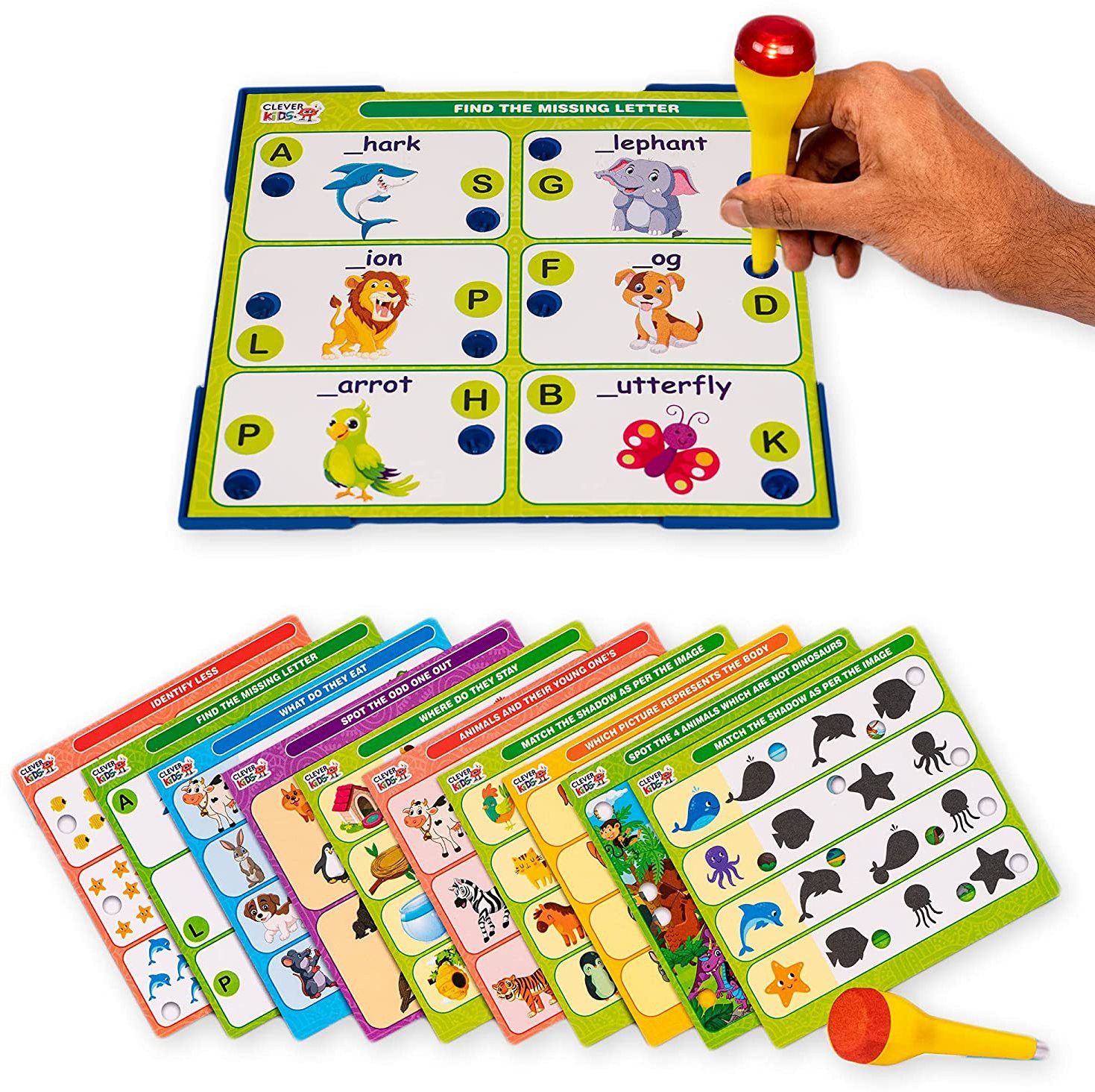 Intellikids Animals A Perfect Electro Game. 10 Double Sided Printed Cards. If it Lights its Right. A Fun Way to Learn About Animals