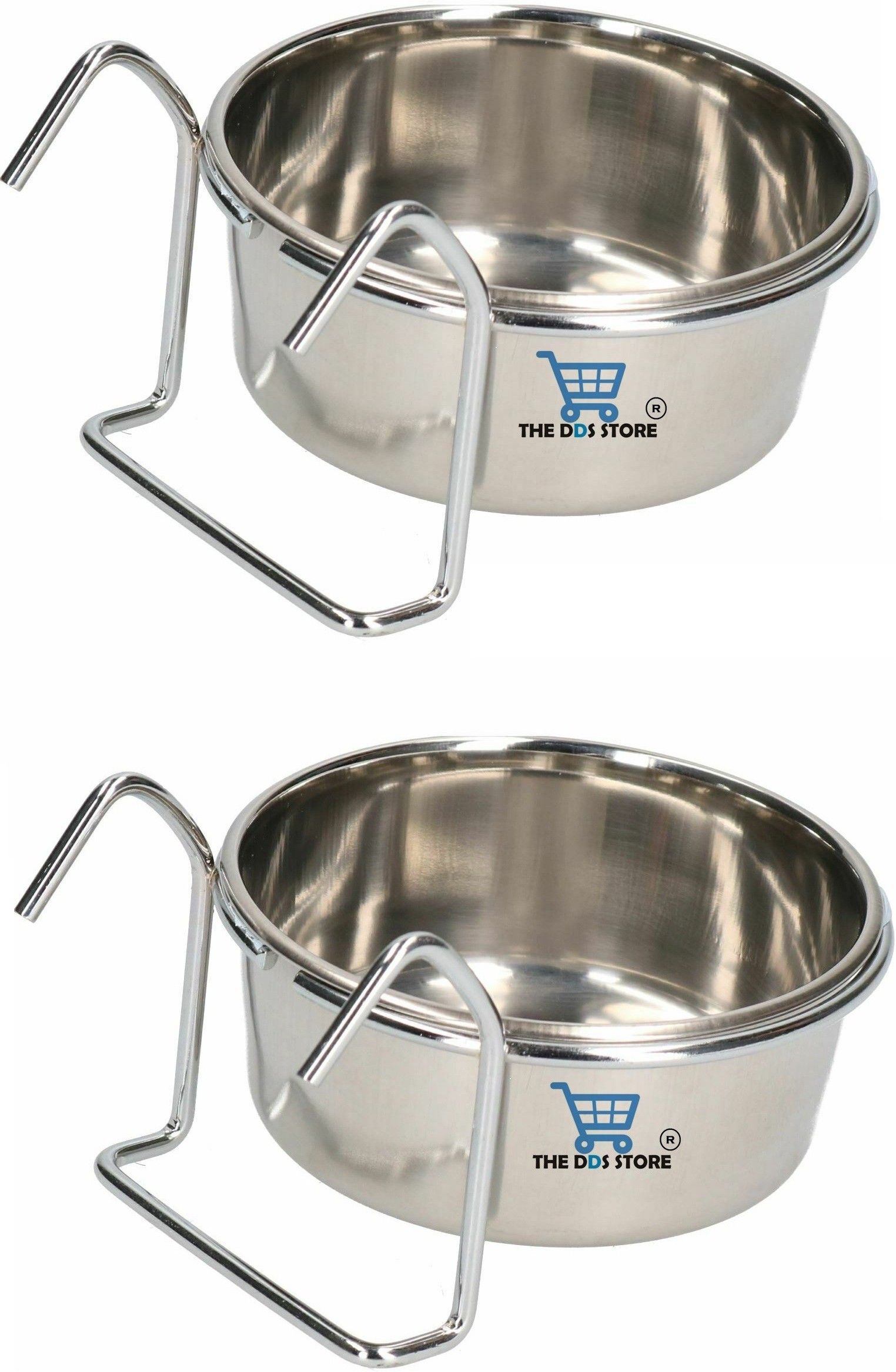 the dds store Bird Feeding Dish Cups, Parrot Food Bowl Holder-Stainless Steel Coop Cup, Bird Cage Water Bowl for Parakeet African Greys Conure Cockatiels Lovebird Budgie Chinchilla Hook Holder 300.ml Pack of 2 ROUND Steel Pet Bowl-picture-17