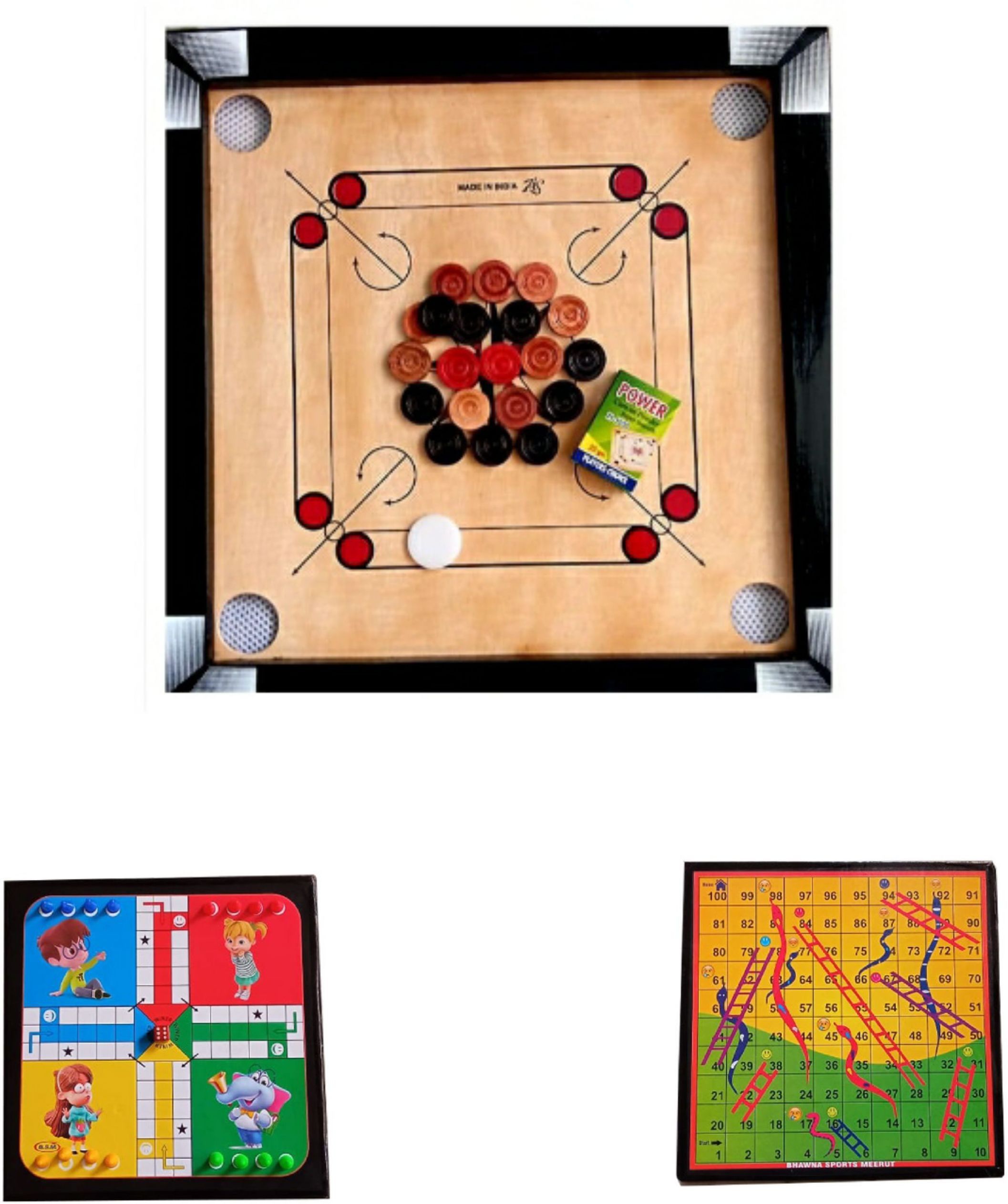 Carrom Board small size 20X20 with Ludo and snake and ladder Board Combo pack. Board Game Accessories
