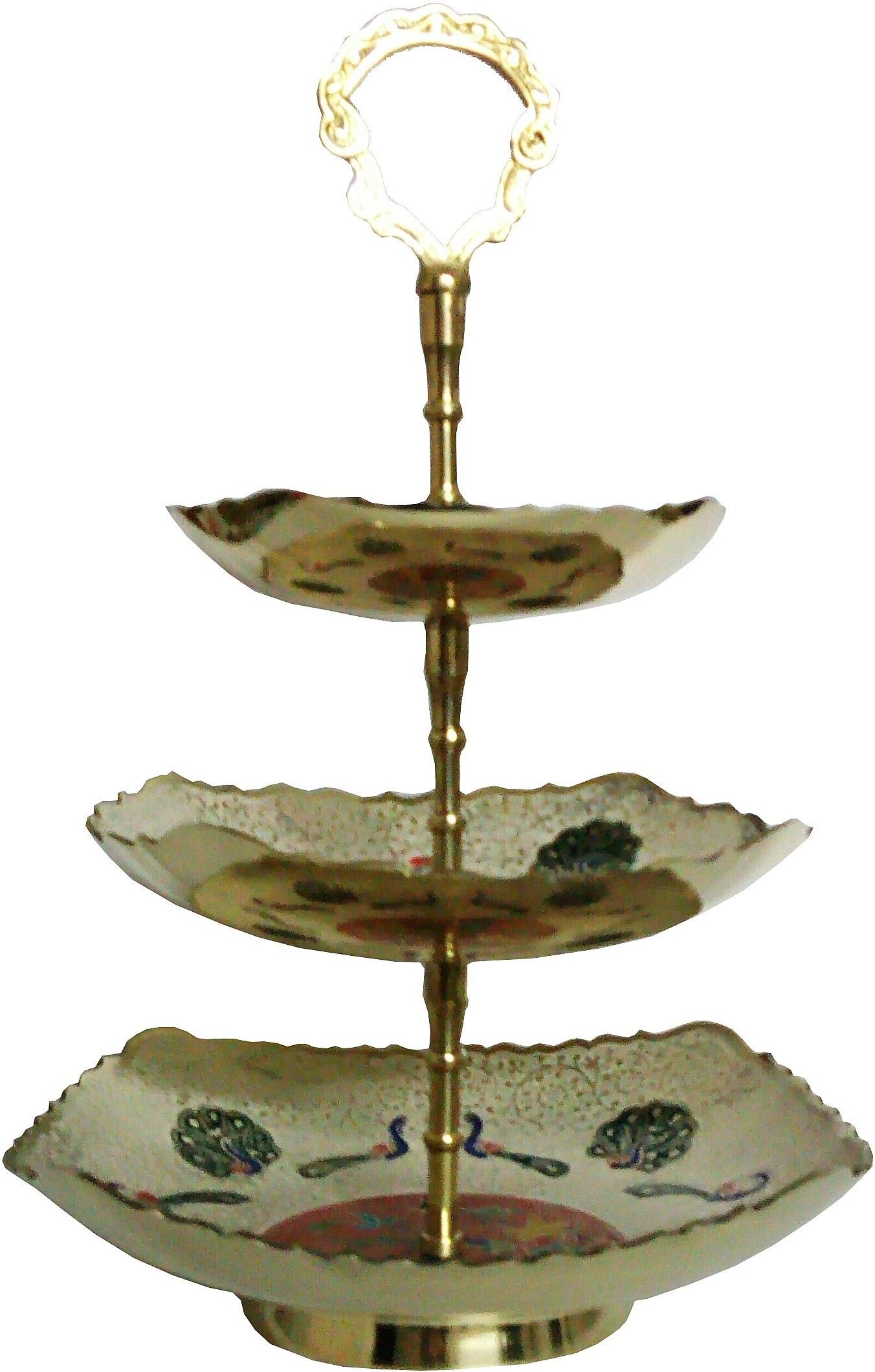 deckorish Brass Hand Crafted 3 Tier White Fruit Stand/Cake stand2 Brass Cake Server-picture-34