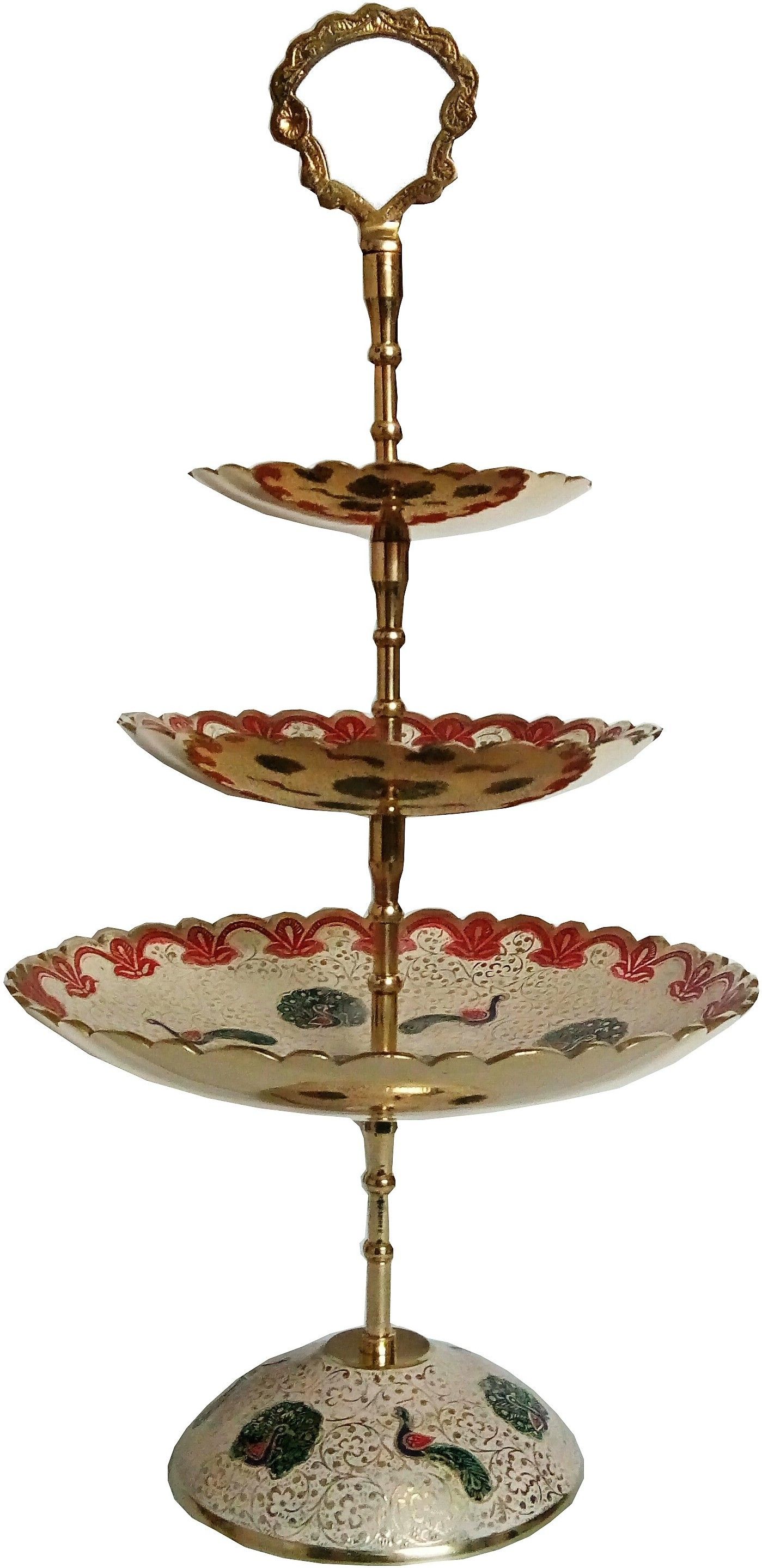 deckorish Brass Hand Crafted 3 Tier White Fruit Stand/Cake stand Brass Cake Server-picture-25
