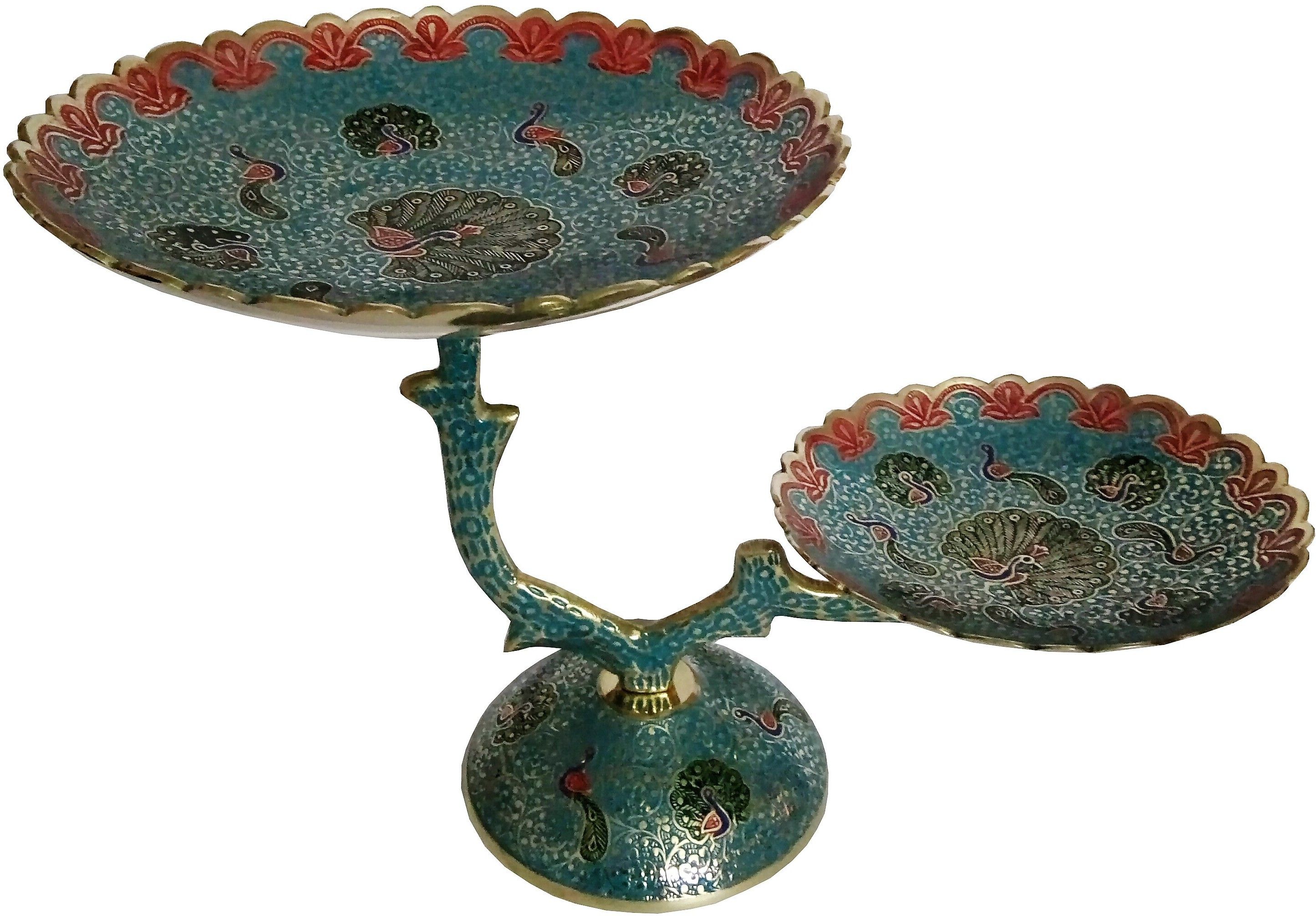 deckorish Brass Hand Crafted 2 Tier Sky Blue Fruit Stand/Cake stand Brass Cake Server-picture-40