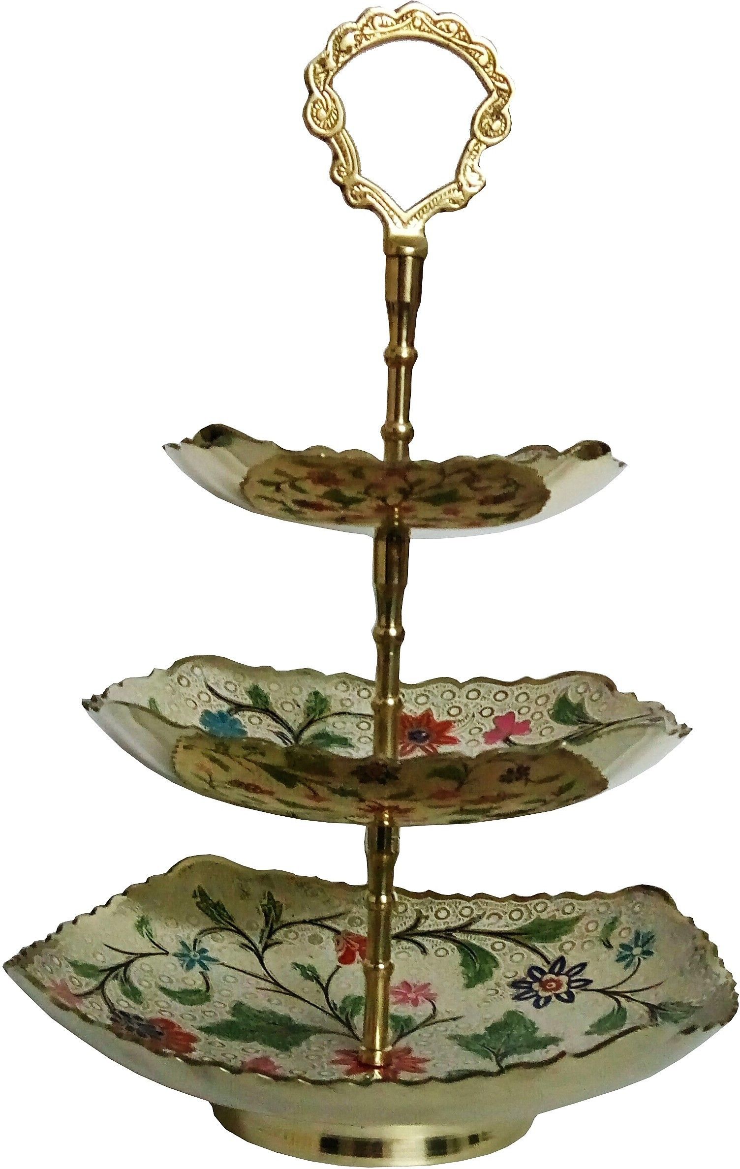 deckorish Hand Crafted 3 Tier White Fruit Stand/Cake stand1 Brass Cake Server-picture-30