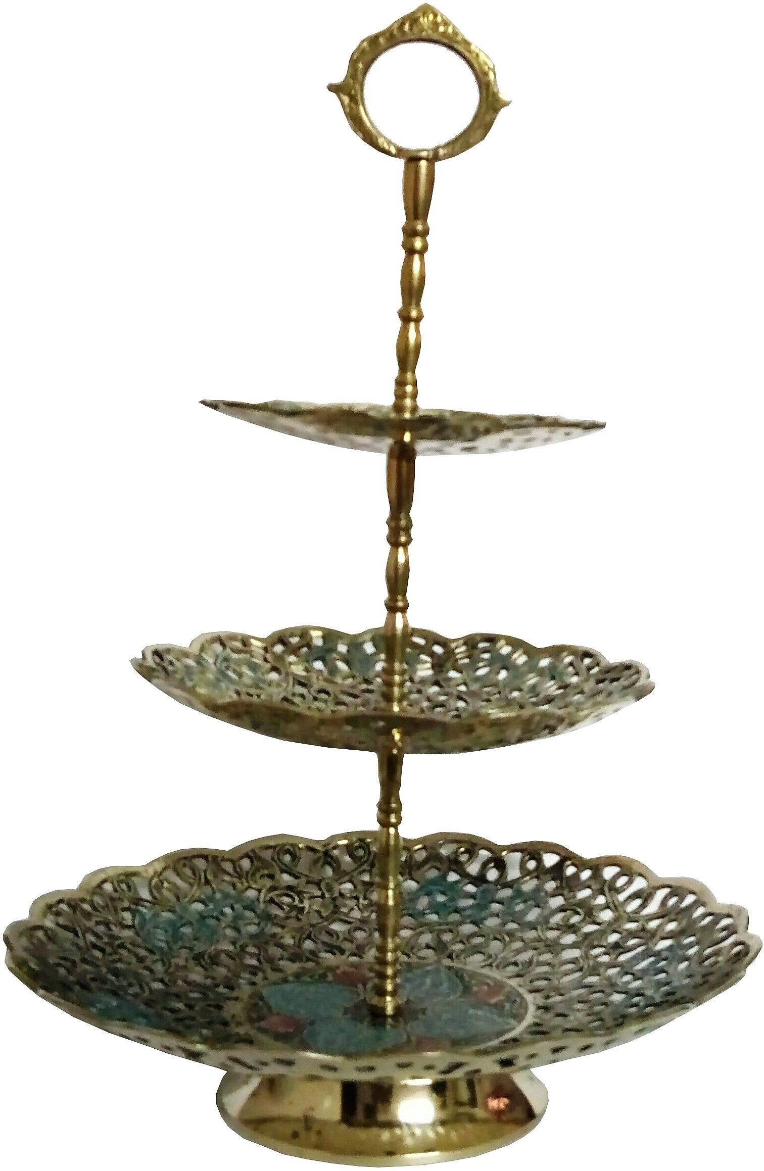 deckorish Brass Hand Crafted 3 Tier Black Fruit Stand/Cake stand Brass Cake Server-picture-45