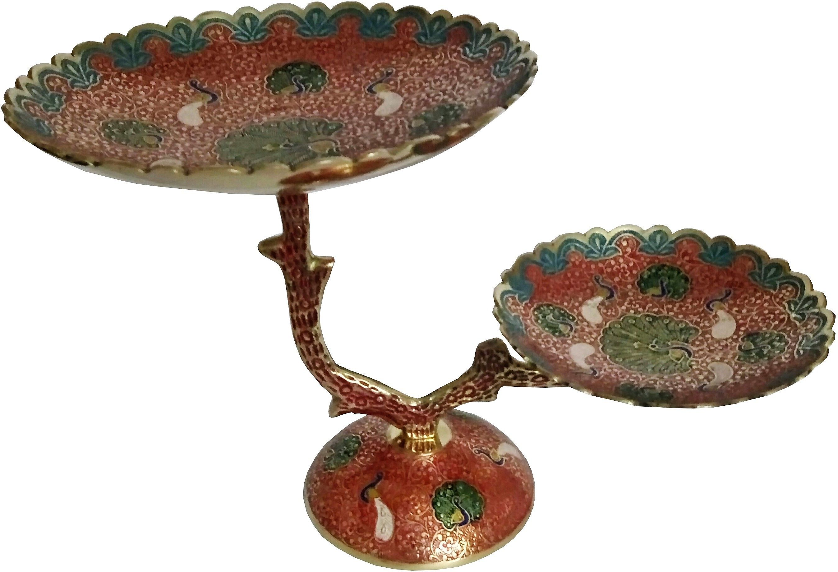 deckorish Brass Hand Crafted 2 Tier Red Fruit Stand/Cake stand Brass Cake Server-picture-38