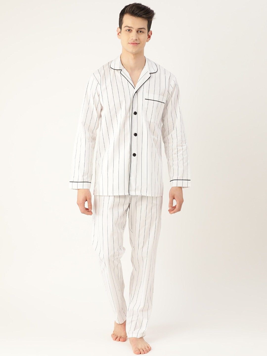 hancock Men Shirt & Pyjama set White Striped-picture-10