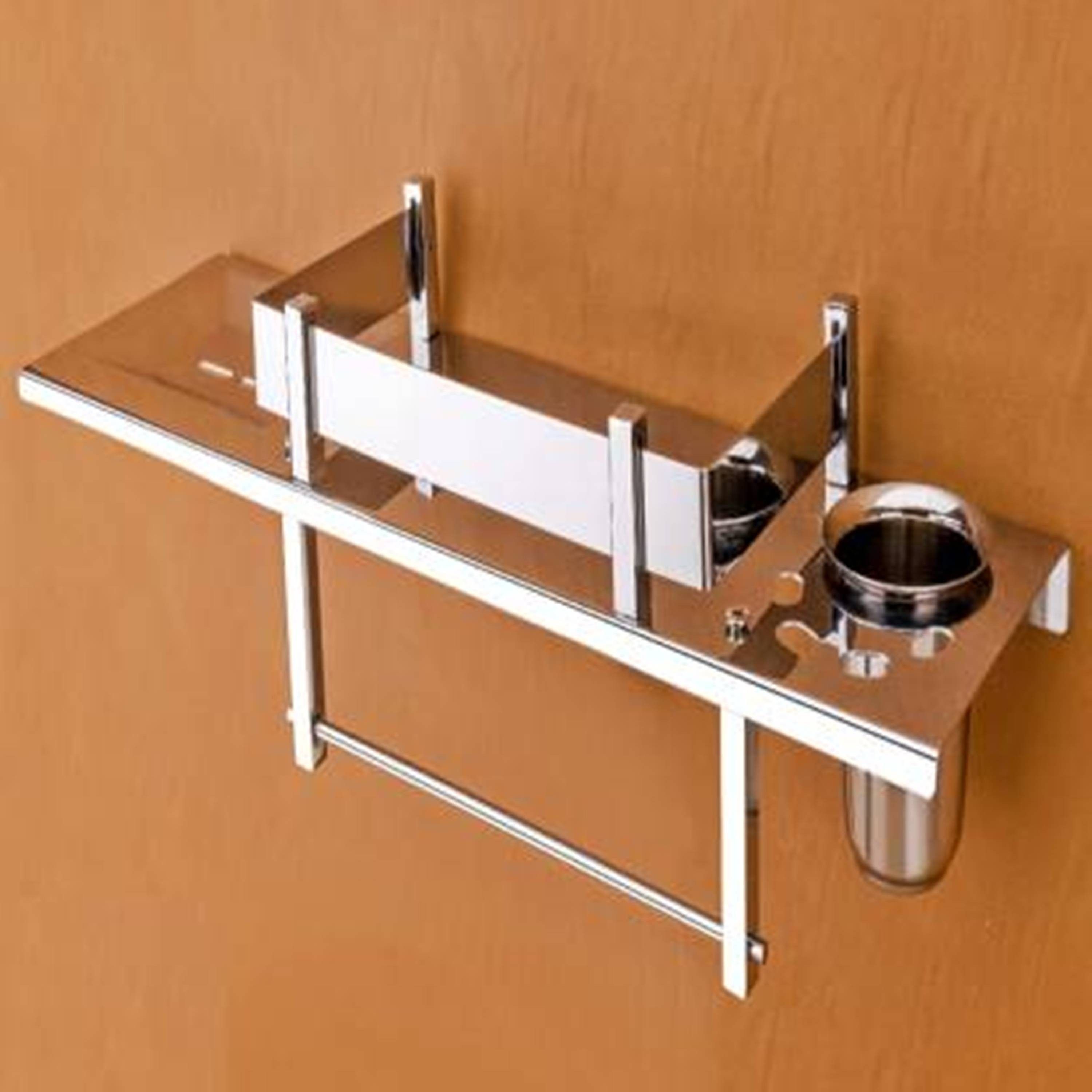 istar New Stainless Steel 4in1 Multipurpose Bathroom Shelf/Rack/Towel Hanger/Tumbler Holder/Soap Dish/Bathroom Accessories 18 x 6 Inches Shelf Stainless Steel Wall Shelf Steel Towel Holder-picture-18