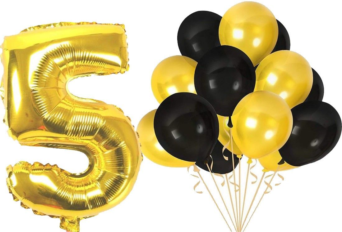 acome Solid 5th Birthday Baby Girl/Boy Decoration Combo. Number Foil Balloon(1pc) and Gold & Black Metallic Balloons (10pc) Set 11pcs Balloon-picture-13