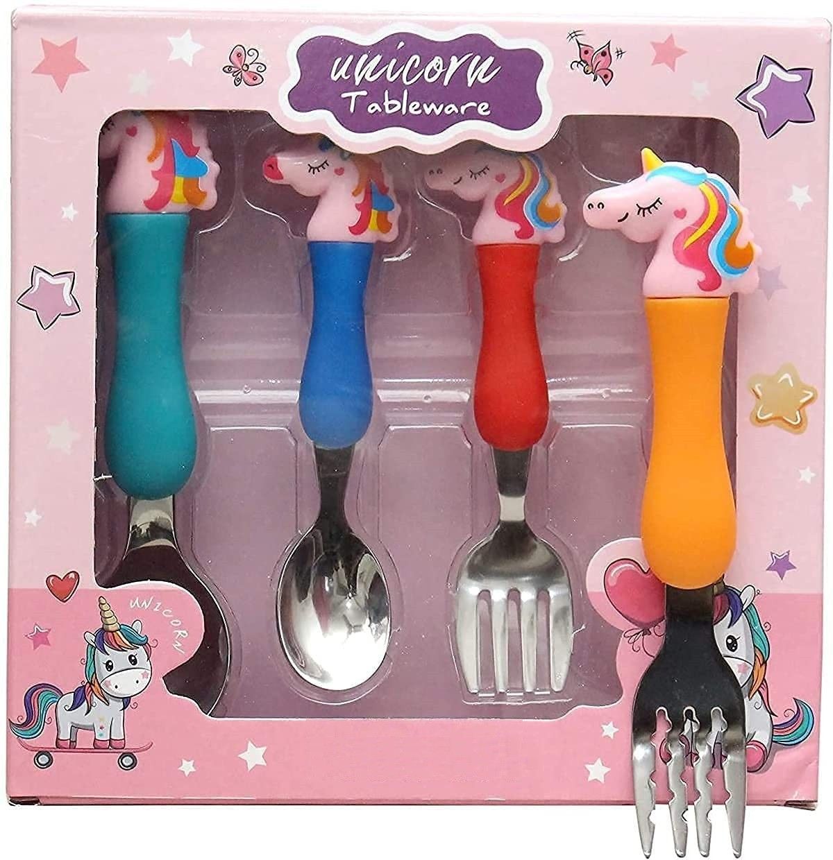 Unicorn Fork and Spoon Set for Kids | Stainless Steel Spoon & Fork Set for Baby Stainless Steel, Plastic Cutlery Set