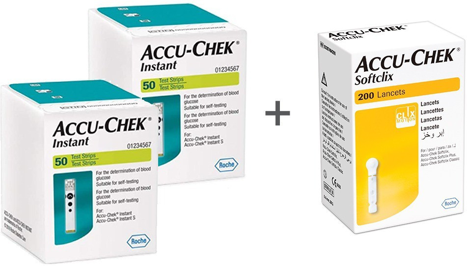ACCU-CHEK Instant 50 test strips with 1 Softclix Lancets 100 Glucometer Strips image 1