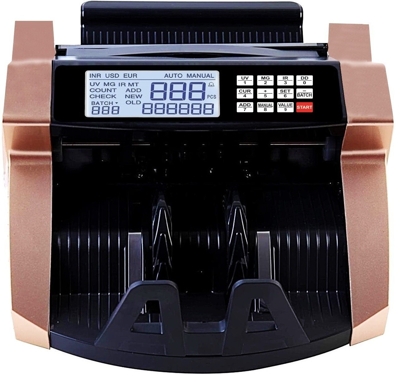 Drop2Kart Bill Counter - Counts All Indian Currency, UV/MG Sensors, Bright RGB LCD Display, ADD/BATCH Modes, LED External Display Note Counting Machine image 1
