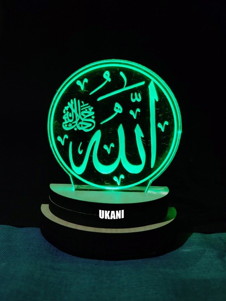 3D USB ISLAMIC ALLAH WRITTEN Night Lamp for Car/Office/Desktop/Gift/Table Top 7 Color Change Light Size 3 Inch Table Lamp