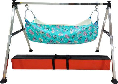 vk sales stainless steel foldable baby cradle for 0 to 3 year kids with cotton hammock (khoyu) purple-picture-4