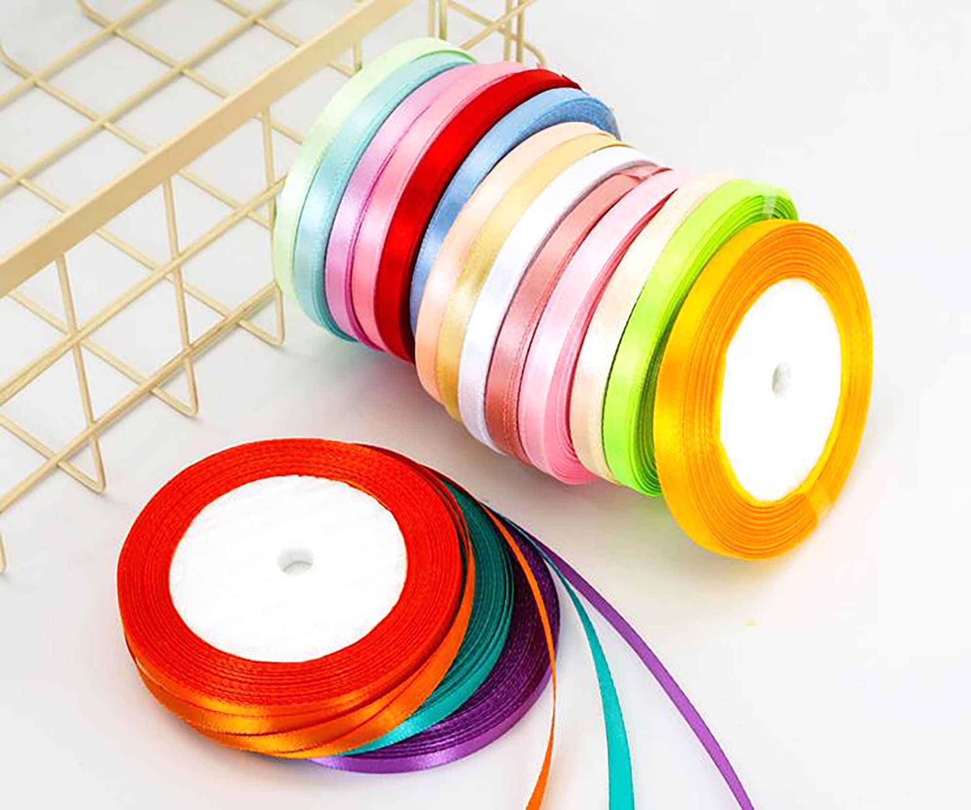 lucknow crafts Premium Satin Ribbon | 1/4 inch - 6mm wide, 10 m long - 10 roll | For Gift Wrapping, Wedding Floral Decoration, Embroidery, Girls Hair Bow Clip braiding, Multi-purpose Crafting Multicolor Satin Ribbon-picture-0