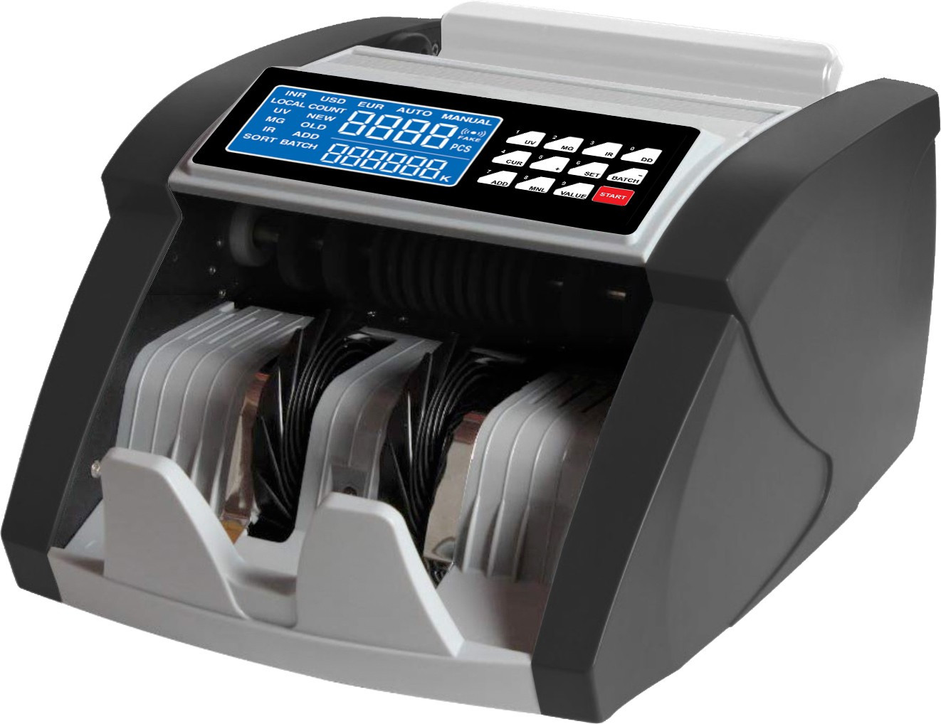 Drop2Kart Bill Counter - Counts All Indian Currency, LCD+LED Dual Display, UV/MG/MT/IR FakeNote Detection, Multiple Operation Modes Note Counting Machine image 1