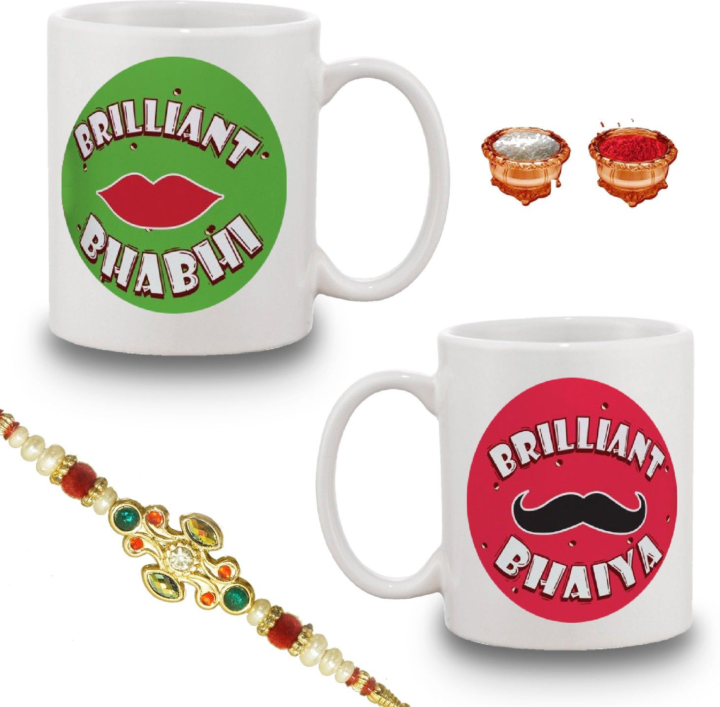 bandhan Bhaiya Bhabhi RAKHIBBC0204 Assorted, Kundan, Pearl, Silver Rakhi, Chawal Roli Pack, Mug Set-picture-22