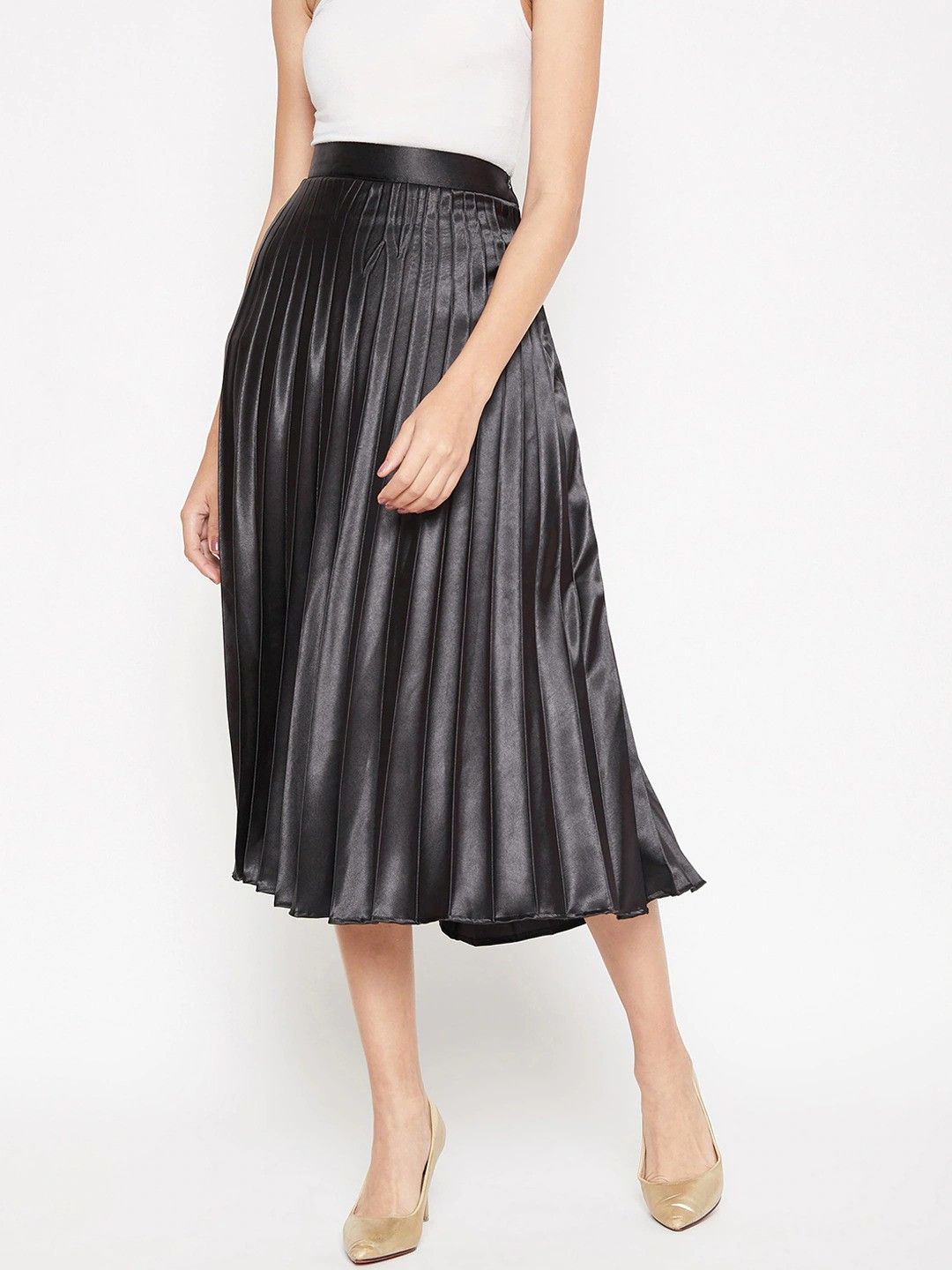 Women Solid Pleated Black Skirt-image-27