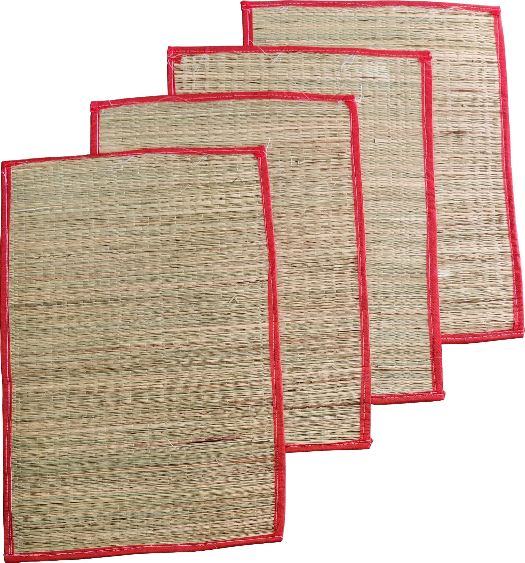 Organic Handmade Kusha Grass Mat Eco-Friendly Chatai Assan for Pooja Sitting Mat (18*23) (Pack of 4) Prayer Kit
