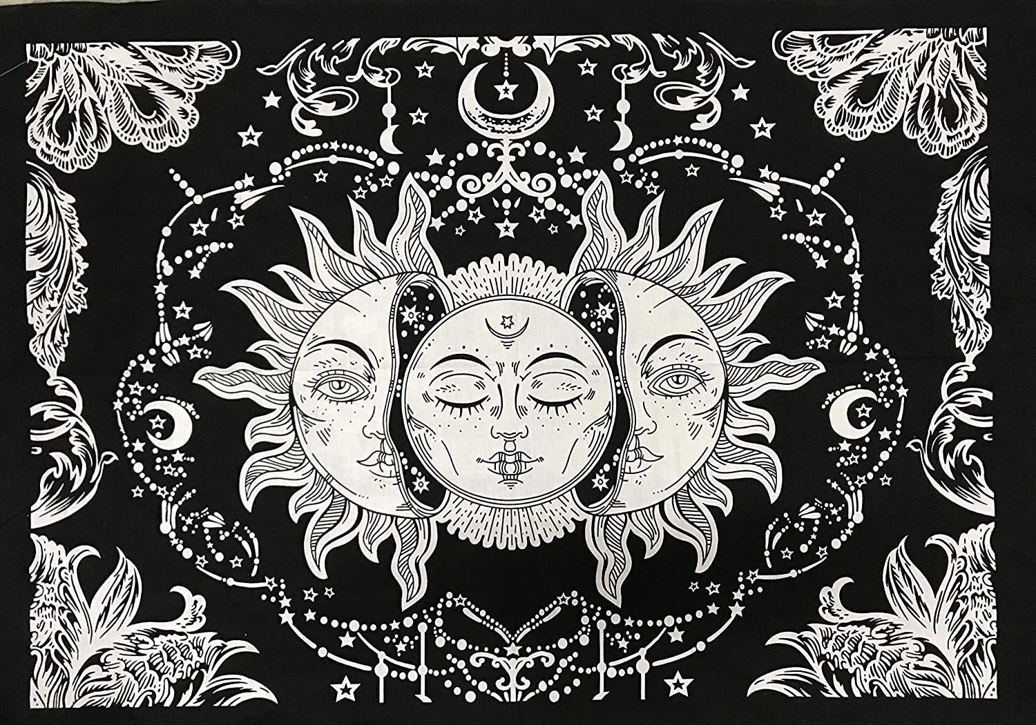 Three Face Sun Psychedelic Tarot Sun Moon Star Wall Hanging Decoration Small Mandala Black And White Tapestry 30x40 Tapestry-image-16