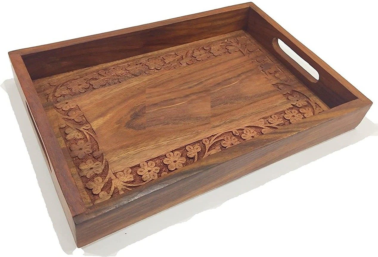 Hand Crafted Wooden Serving Tray For Dining Table - Sheesham wood (SIZE -12 X 8 INCHES) Brown Tray-image-13