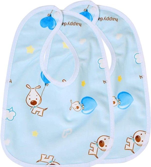 Baby Button Bibs/Apron Cute Multi Print| Waterproof Bib Set Pack of 2-Blue