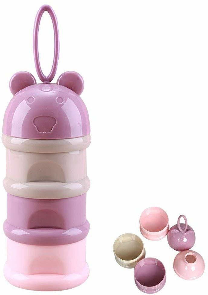 3 Layer Cute Bear Portable Baby Food Milk Powder Storage Box Bottle Container_Purple - plastic