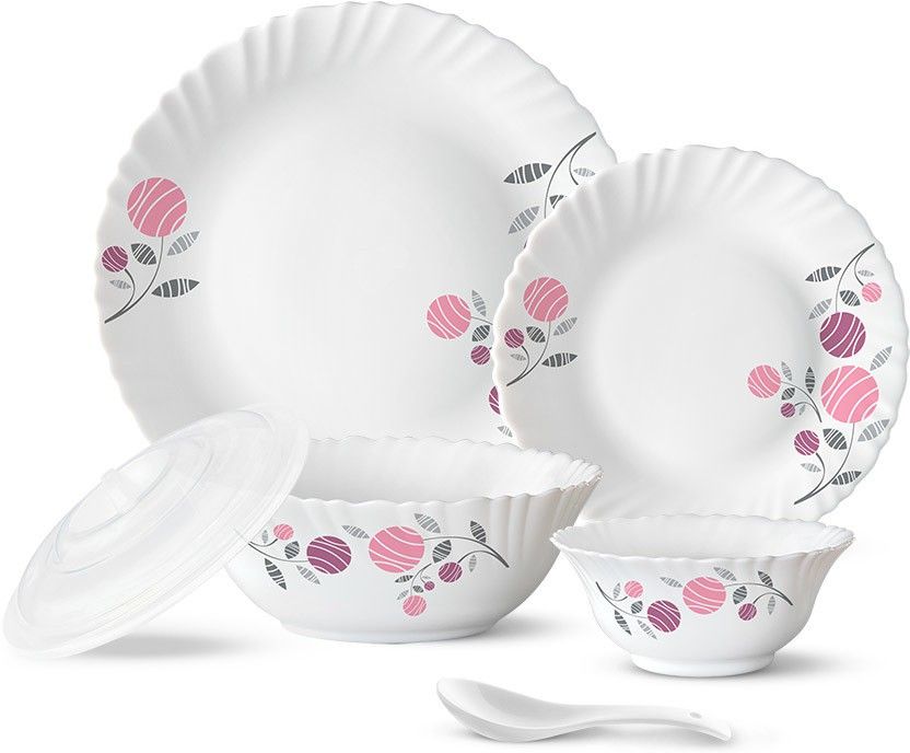 Pack of 34 Opalware Galaxy Dahlia Crockey Gifting, Plate & Bowl Dinner Set