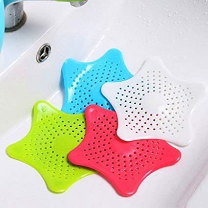 SET OF 4 Silicone Star Shaped Sink Strainer Filter Bathroom Hair Catcher, Drain Strainers Cover Trap Basin Wash Basin Jali - Standard Hair Wash Basin-image-2