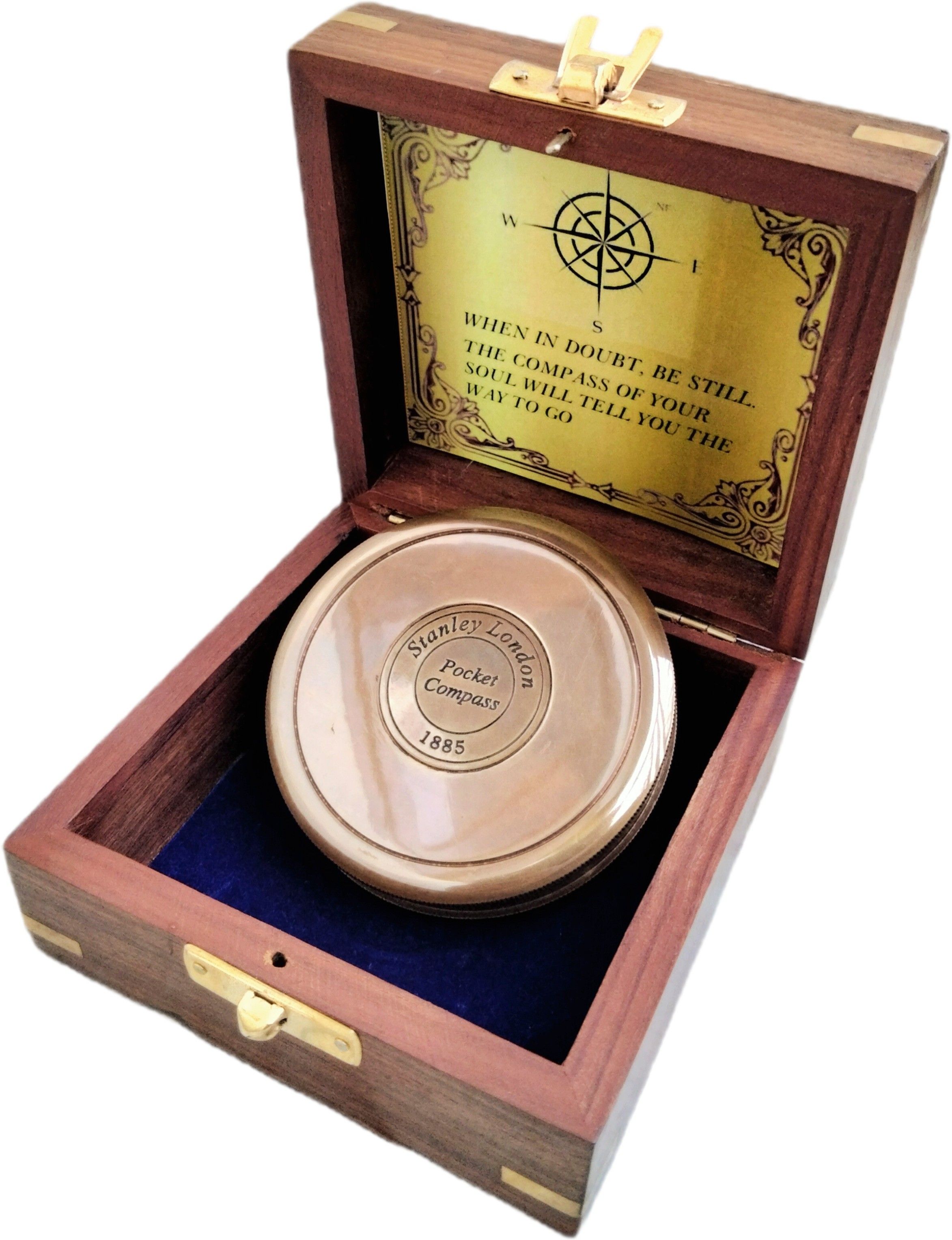 ascent india Antique Brown Finish Brass Poem compass stanley london With Wood Box nautical Compass-picture-10
