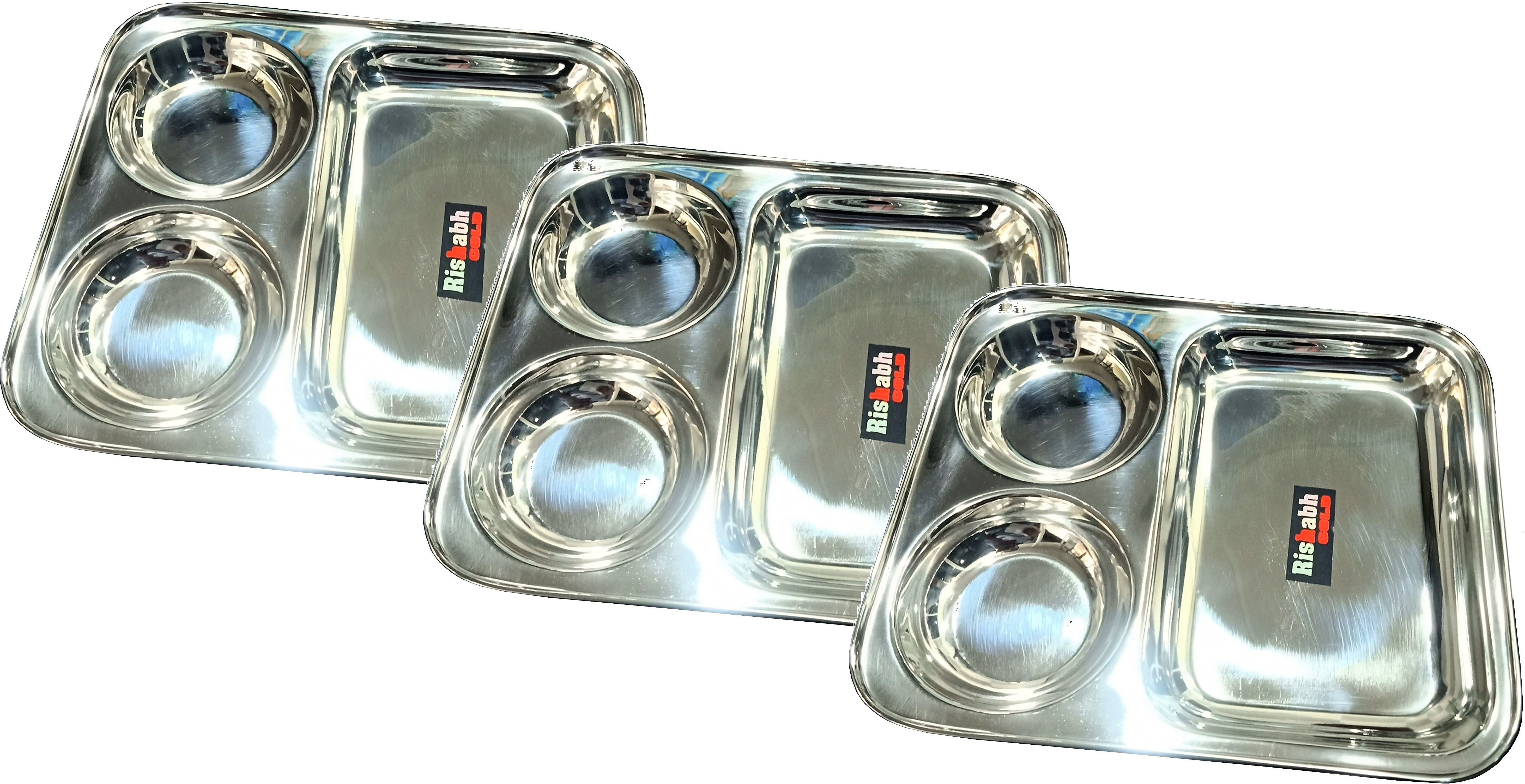 Lunch/Dinner Plate / Bhojan Thali 3 in 1 Compartments Pav Bhaji Dosa Dinner Plate Pack of 3 Sectioned Plate-image-40