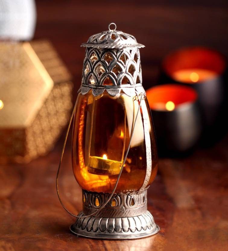 Classy Orange Color Decorative Table Tea Light Holder Orange Glass Table Lantern