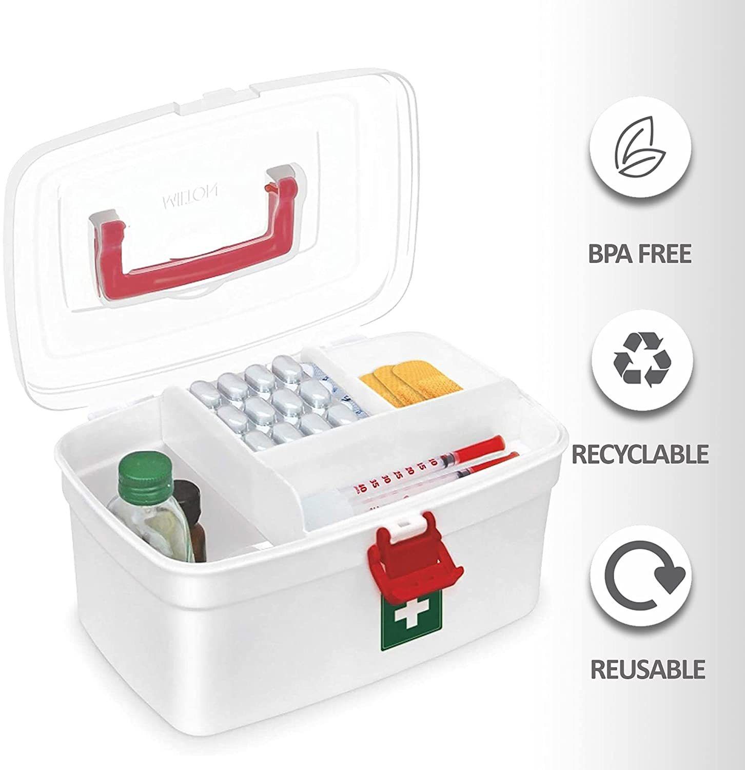 1 Plastic Rectangular Medicine Box,First aid Box Multi Utility Storage with Handle Pill Box-image-17