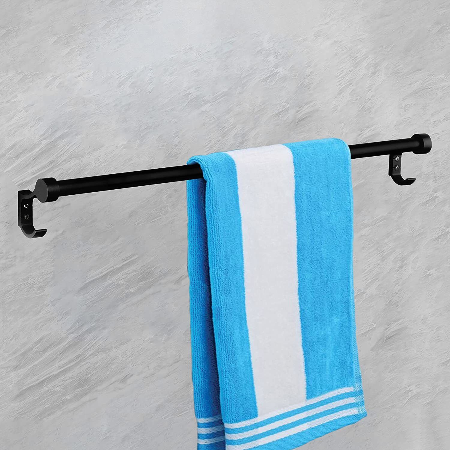 Aluminium Towel Holder/Hanger/Stand/Rod/Rack with Side Hooks for Bathroom & Kitchen – Bathroom/Kitchen Accessories (24 Inch) Black Towel Holder-image-35