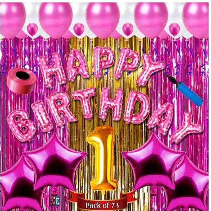 sqe Solid First/1st happy birthday combo/kit material for party decorations (Set of 73) Balloon-picture-20