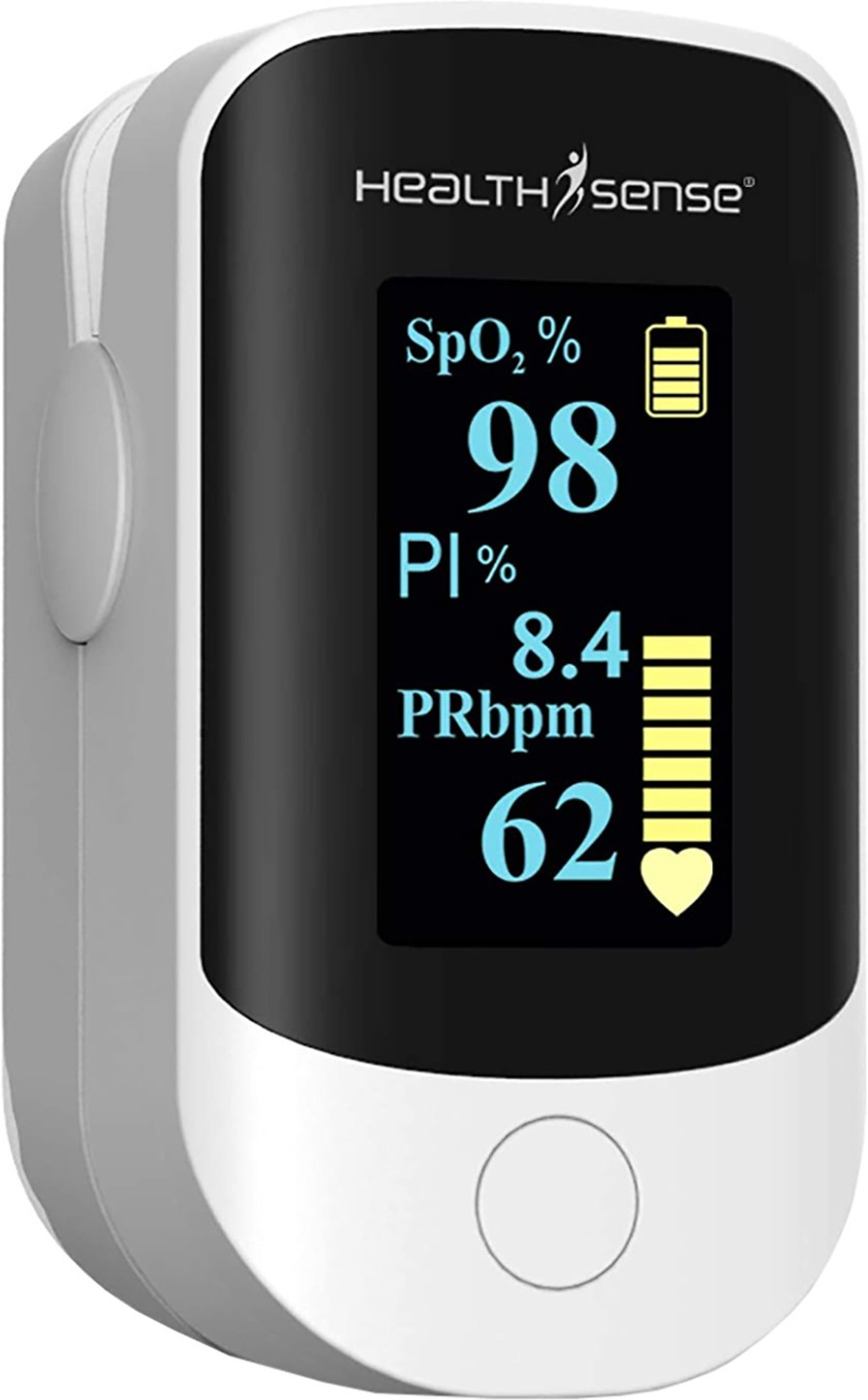 HealthSense Fingertip Pulse Oximeter and SpO2 Blood Oxygen Saturation Monitor With Plethysmograph and PI Four Directional OLED Display Pulse Oximeter image 1