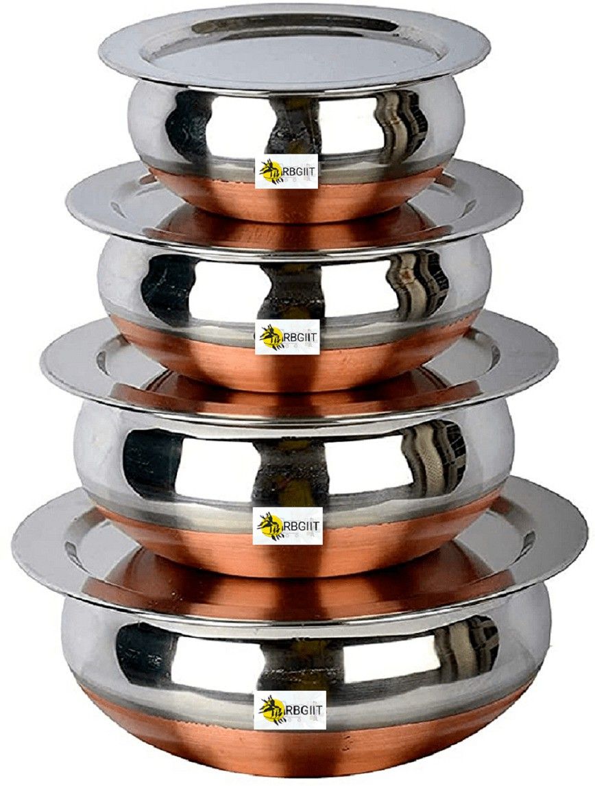 rbgiit Steel Serving Bowl Copper Bottom Handi With Lids Kitchen Mixing Soup Vegetable Sabzi Rice Cooking-picture-16